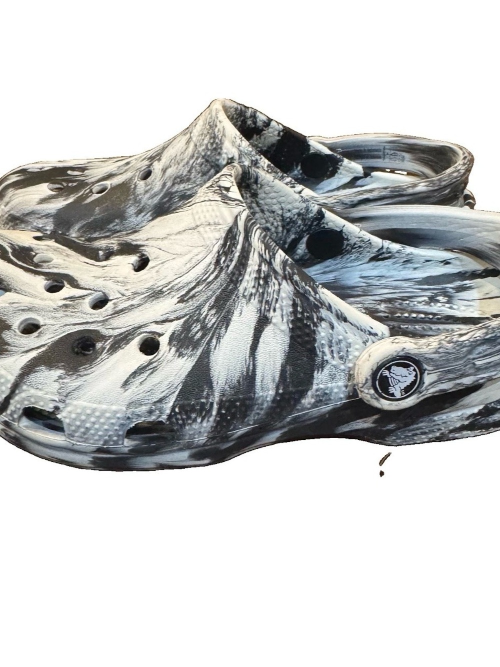 Crocs Big Kid Size J4 Unisex Classic Marbled Clog White And Black - Picture 3 of 11